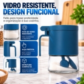 Açucareiro de Vidro 350ml com Tampa Vedada e Colher Azul e Cinza - Azul escuro