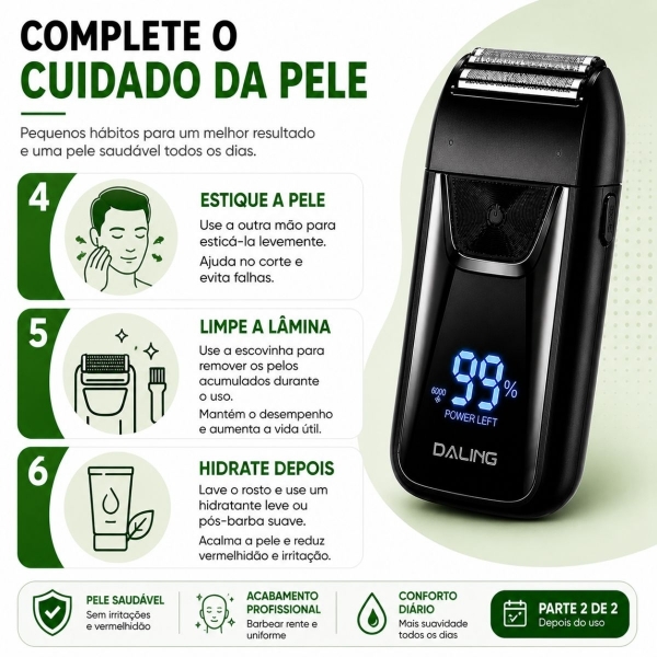 Kit Máquina de Acabamento Profissional 3W + Barbeador Elétrico Shaver 5W Sem Fio com Display LED 3 Pentes USB Lâmina T