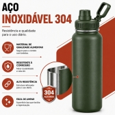 Garrafa Térmica Inox 1200ml Parede Dupla Isolamento a Vácuo Antivazamento com Alça 180° - Verde Militar