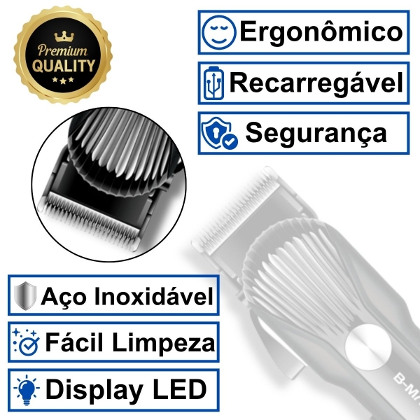 Máquina Cortar Cabelo 5w Led Barbeador 5w Aparador Pelos Preta/dragão