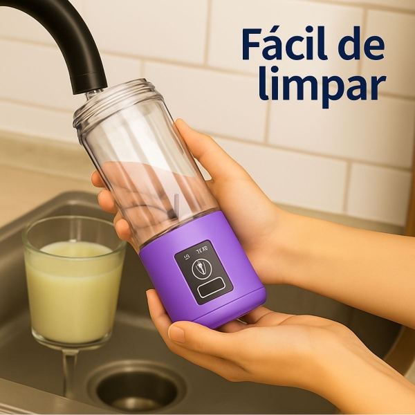 Mini Liquidificador Portátil Recarregável 380ML 6 Laminas - Roxo