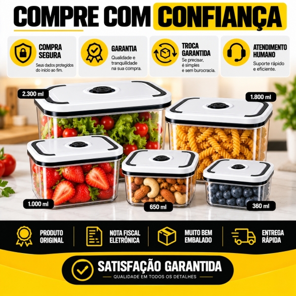 Conjuntos de 05 potes Herméticos Alimentos Marmita Fit redondo