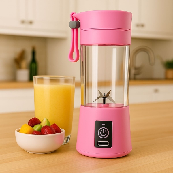 Mini Liquidificador Portátil Recarregável 380ML 6 Laminas - Rosa