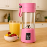 Mini Liquidificador Portátil Recarregável 380ML 6 Laminas - Rosa