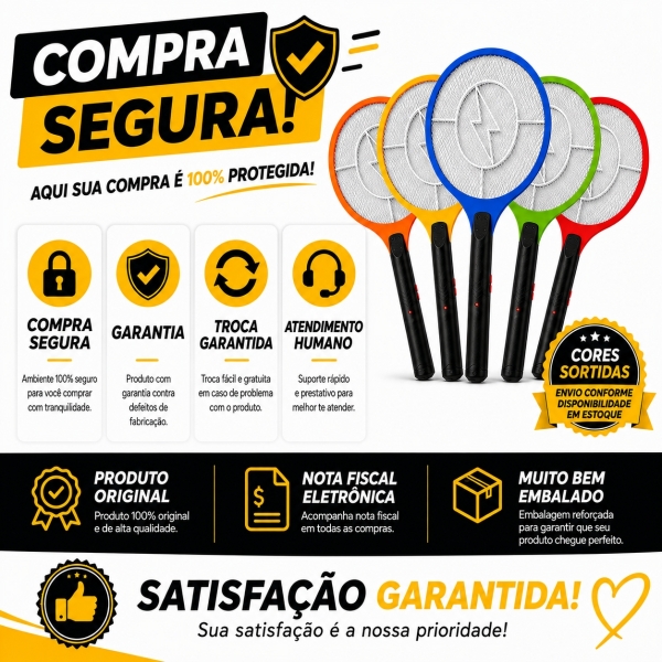 Raquete Elétrica Mata Mosquito Recarregável Bivolt Resistente