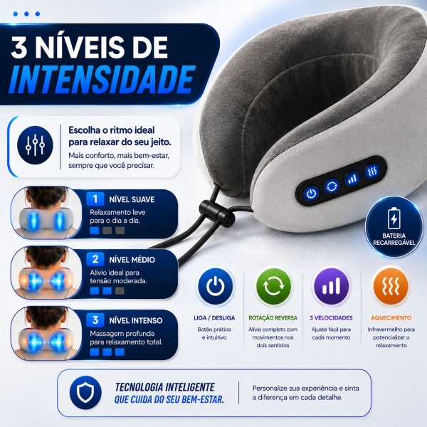Almofada Massageador Para pescoço - Cinza