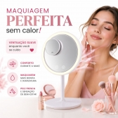 Espelho Maquiagem LED Com Ventilador 5x Aumento Touch Recarregável