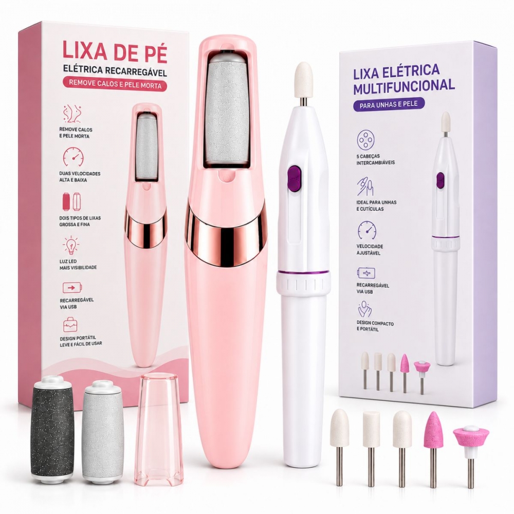 Kit Lixa Elétrica Pé Removedor Calos + Lixadeira Elétrica Unhas