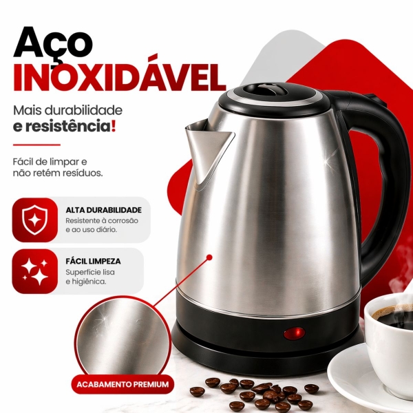 Chaleira Elétrica Inox 1,8 Litros Jarra Bule BAK Cor Prata