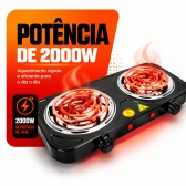 Kit Cozinha Fogão Elétrico 2 Bocas 127V 2000W + 5 Potes Herméticos + Pegador Silicone Inox