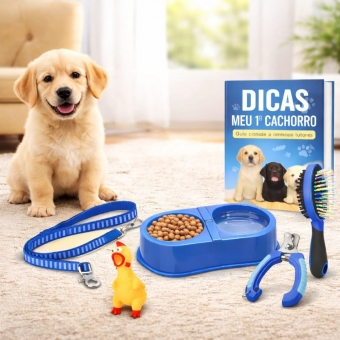 Kit Primeiro Cachorro Acessórios Filhote Comedouro Guia
