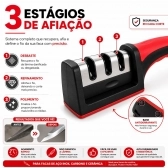 Kit Faca Serrilhada 24cm Inox Profissional Com Afiador 3 Estagios