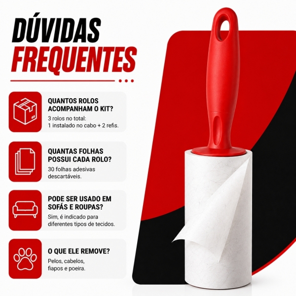 Kit Papa Bolinhas + Rolo Adesivo Tira Pelos 3 Rolos 90 Folhas