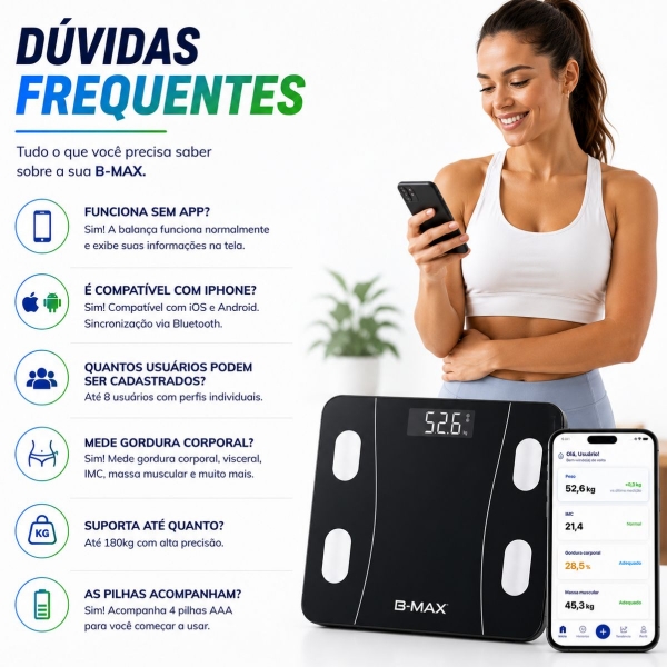 Balança Bioimpedância Imc Digital Aplicativo Bluetooth 180kg