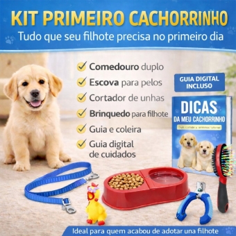Kit Primeiro Cachorro Acessórios Filhote Comedouro Guia