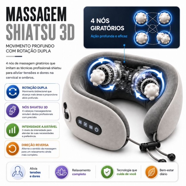 Almofada Massageador Para pescoço - Cinza