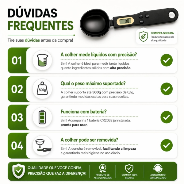 Colher Medida Balança Digital Eletrônica Cozinha Até 500g - Preta