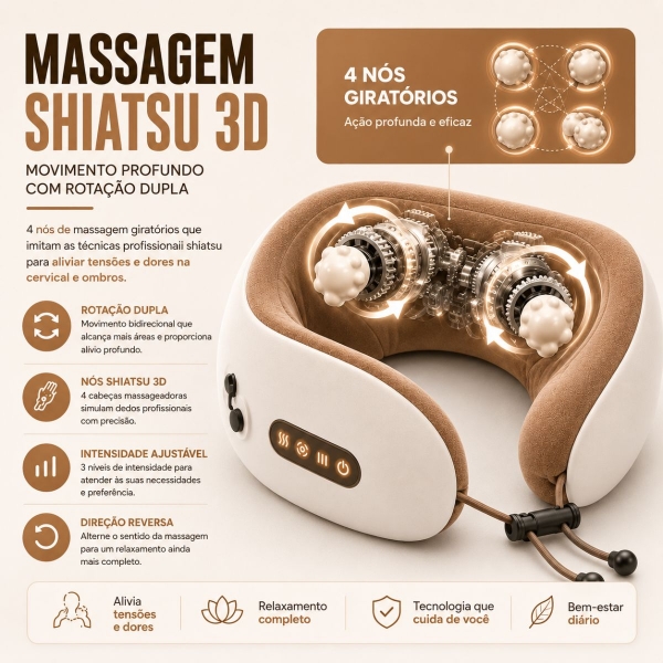 Almofada Massageador Para pescoço - Marrom
