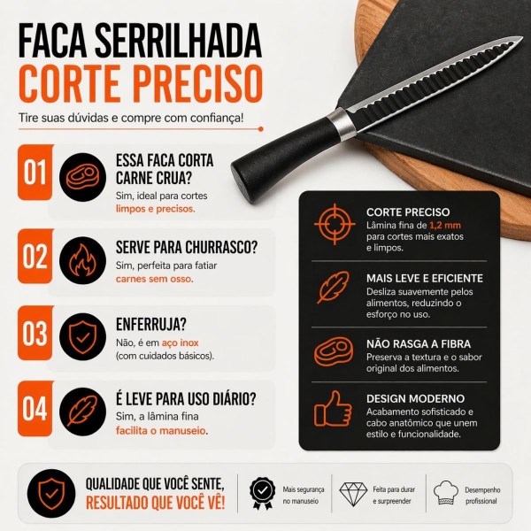 Kit Faca Serrilhada 24cm Inox Profissional Com Afiador 3 Estagios E Balanca Digital 10kg