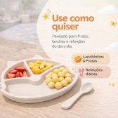 Prato Infantil Com Divisorias Flor Garfo E Colher BPA Free - Gato Branco