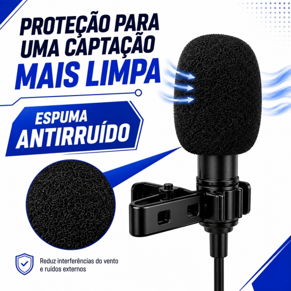 Microfone de Lapela P3 com Fio 2,5m para Celular e PC