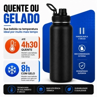 Garrafa Térmica Inox 1200ml Parede Dupla Isolamento a Vácuo Antivazamento com Alça 180°