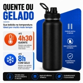 Garrafa Térmica Inox 1200ml Parede Dupla Isolamento a Vácuo Antivazamento com Alça 180° - Preta