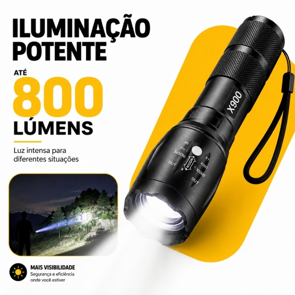 Lanterna Tática X900 Recarregável Zoom LED Potente