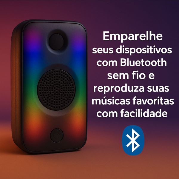 Caixa de Som Bluetooth Portátil 12W Potente com Luz