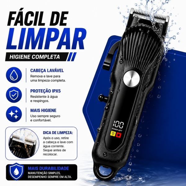 Máquina de Cortar Cabelo Profissional Display Digital 5w