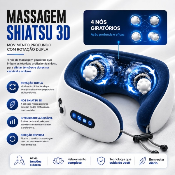 Almofada Massageador Para pescoço - Azul