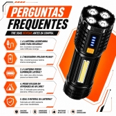 Lanterna Tática LED Recarregável USB 190000 Lumens 500m COB 4 Modos