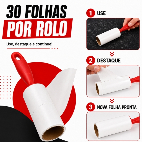 Kit Papa Bolinhas + Rolo Adesivo Tira Pelos 3 Rolos 90 Folhas