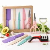 Kit Facas Cozinha 6 Peças Com Afiador Descascador Tesoura