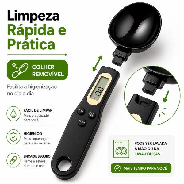 Colher Medida Balança Digital Eletrônica Cozinha Até 500g - Preta