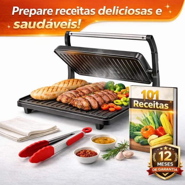 Grill Sanduicheira Press Gourmet Ceramic Inox  Preto 750W