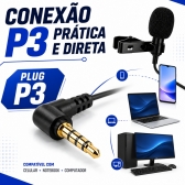 Microfone de Lapela P3 com Fio 2,5m para Celular e PC