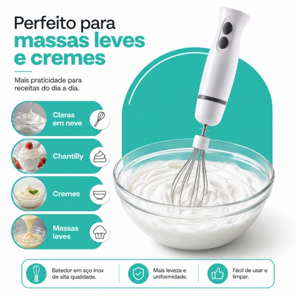 Mixer Portatil 3x1 250w Batedor Potente Triturador Bak -110v