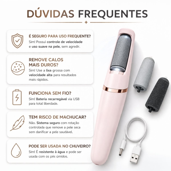 Lixa Elétrica Para Pés Profissional USB Com LED Removedor De Calos E Rachaduras