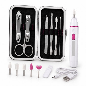 Kit Lixa Elétrica De Unhas 5 Pontas + Manicure Pedicure 7 Em 1 Com Estojo Portátil Completo