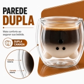 Copo Urso Vidro Duplo 250ml Café Chá Leite Parede Dupla
