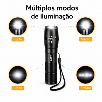 Lanterna Tática X900 Recarregável Zoom LED Potente