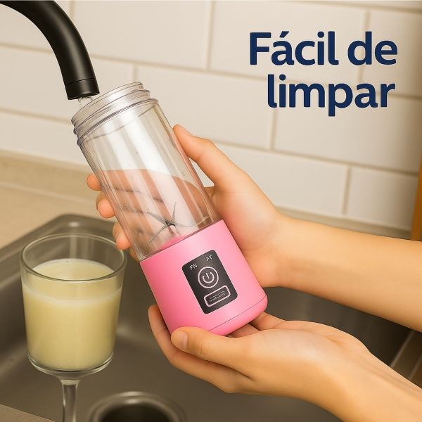 Mini Liquidificador Portátil Recarregável 380ML 6 Laminas - Rosa
