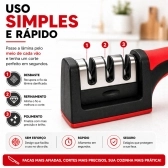 Kit Faca Serrilhada 24cm Inox Profissional Com Afiador 3 Estagios