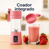 Mini Liquidificador Portátil Recarregável 380ML 6 Laminas - Rosa