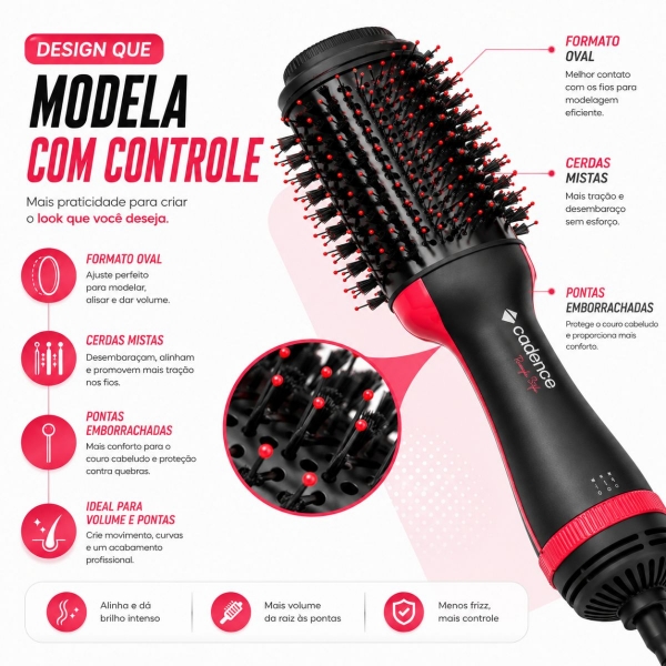 Escova secadora 4 em 1 Cadence Ceramica Ionizada Turmalina