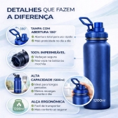 Garrafa Térmica Inox 1200ml Parede Dupla Isolamento a Vácuo Antivazamento com Alça 180° - Azul