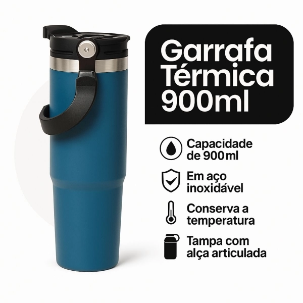 Garrafa Caneca Térmica  900ml - Azul