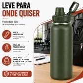 Garrafa Térmica Inox 1200ml Parede Dupla Isolamento a Vácuo Antivazamento com Alça 180° - Verde Militar