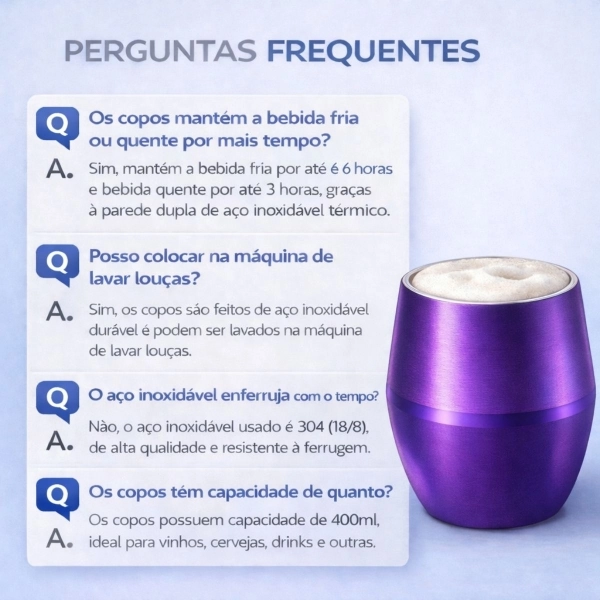 Copo Térmico 2 em 1 Aço Inox 400ml Taça Bebida Fria Quente - Roxo